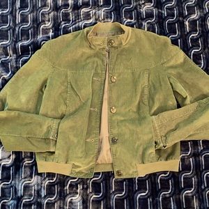 Banana republic dyed green cotton thin wale corduroy bomber button jacket small